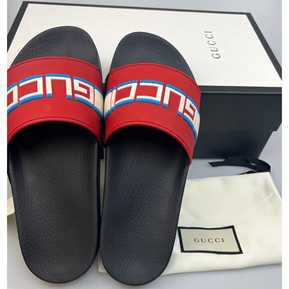 Gucci Other - NIB Gucci Man Stripe Rubber Slide Sandal In Red Size 7